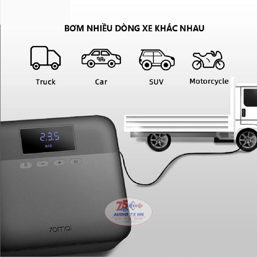 Máy Bơm Lốp Xe Ô Tô Xiaomi 70mai Air Compressor Lite - Máy bơm Midrive TP03 mini, thông minh, tiện lợi