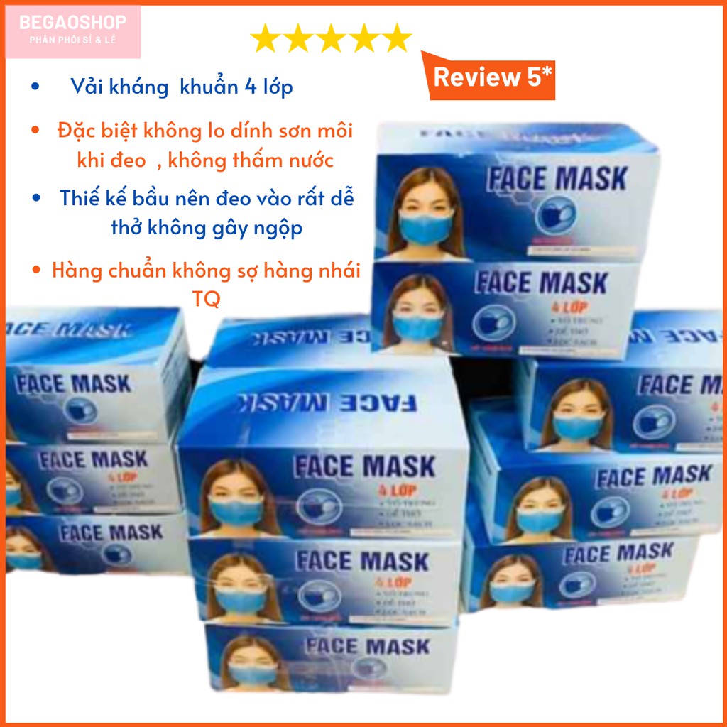 Khẩu trang y tế BabyGao hộp 50 cái, 4 lớp, vải kháng khuẩn hàng chuẩn quốc phòng