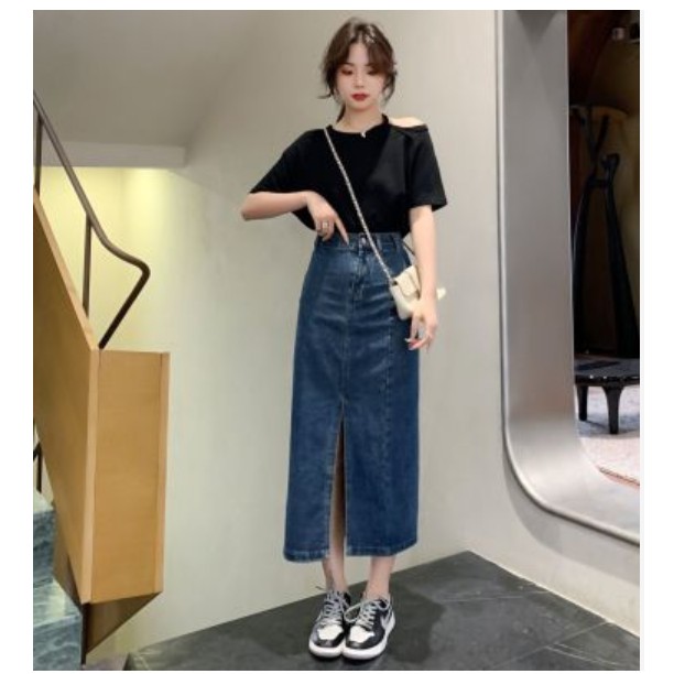 Chân Váy Jean Chữ A Lưng Cao Xẻ Tà Trước Thời Trang Mùa Hè Cho Nữ | BigBuy360 - bigbuy360.vn