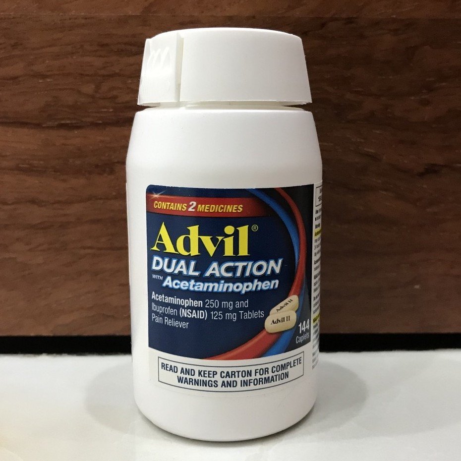 [DATE 4/2023] Ádvil Dual Action Acetaminophen 250mg Ibuprofen 125mg Caplets 72 / 144 VIÊN