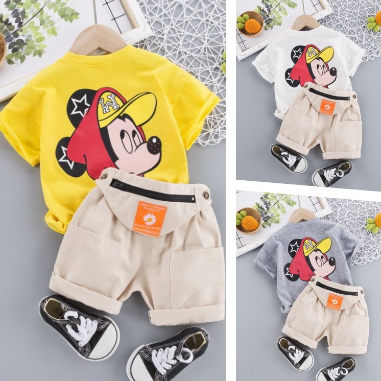 Set Áo Thun Hình Mickey Trùm Khoác Cotton Kèm Quần Kaki Bé Trai MINTSCLOSET Cho Từ 8 - 12 Tháng Tuổi - S1144