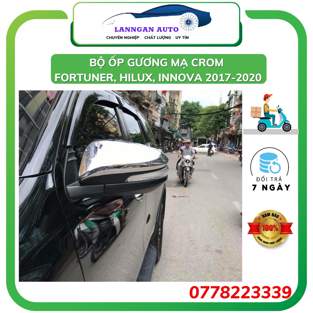 Bộ 2 Ốp Gương xe TOYOTA FORTUNER, INNOVA, HILUX 2017, 2018- 2020 MẠ CROM CAO CẤP