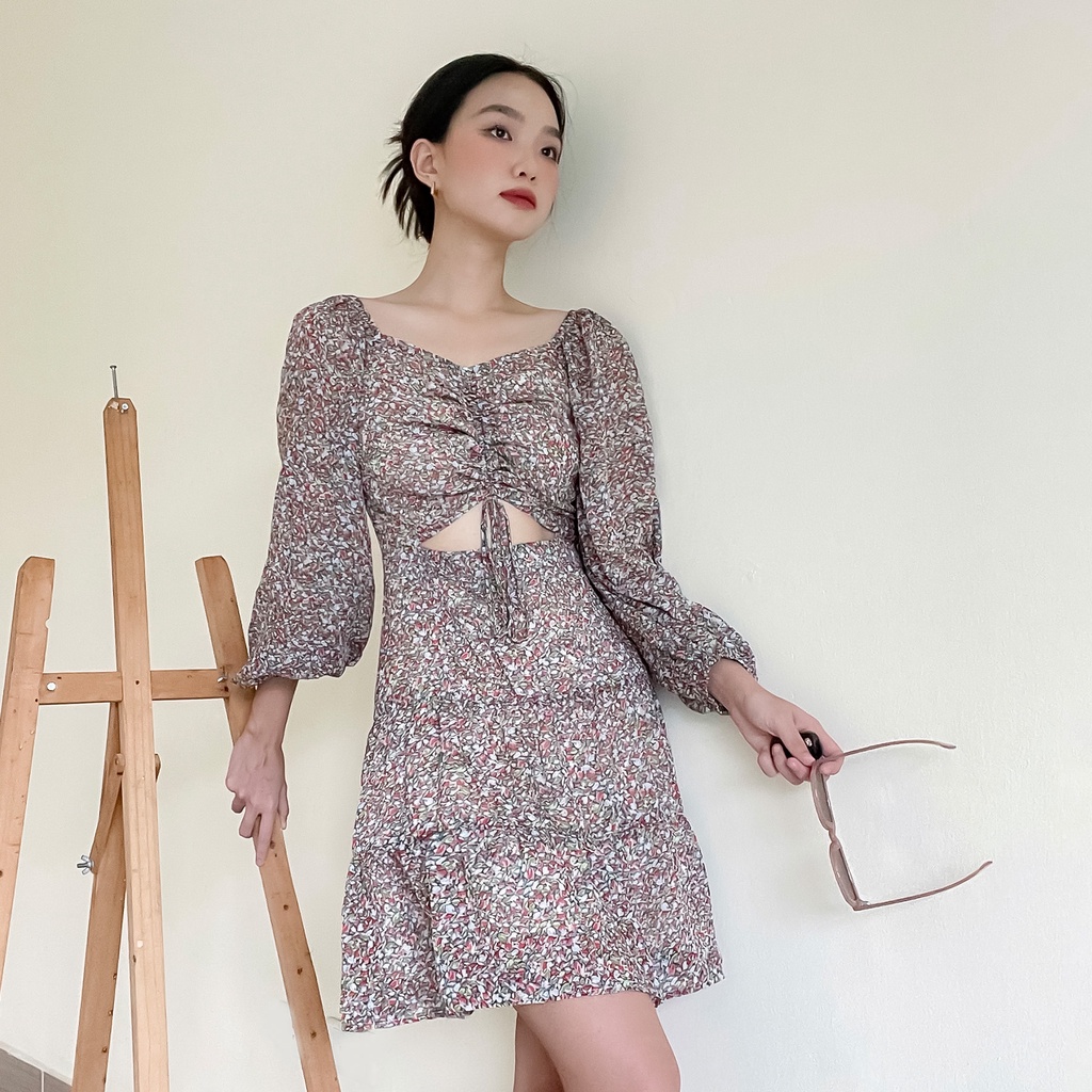 Váy liền nữ Méo shop dáng xoè baby doll có dây rút ngực Glory