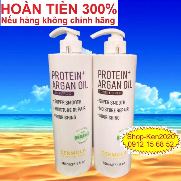 Cặp dầu gội xả Dermola Argan Oil – Protein 800ml x2 dưỡng ẩm, phục hồi, chống rụng tóc, hương nước hoa
