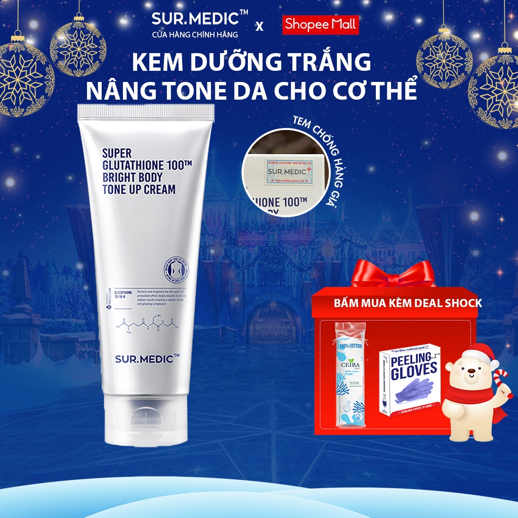 [Mã FMCGMALL -8% đơn 250K] Kem Nâng Tone Da Toàn Thân SURMEDIC Super Glutathione 100TM Bright Body Tone Up Cream 150ml