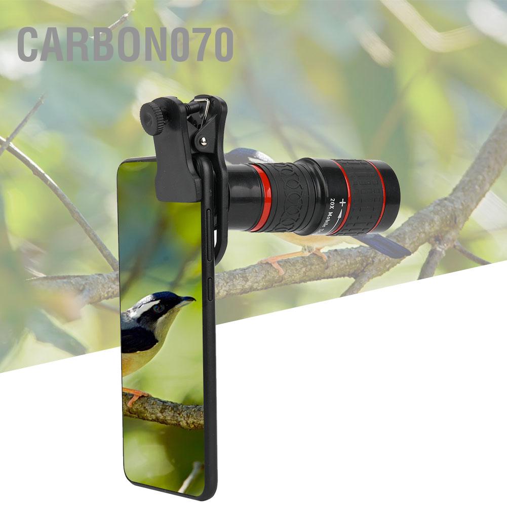 Carbon070 Ống kính tele zoom tiêu cự dài 20X có kẹp cho điện thoại thông minh Máy tính bảng màu đen