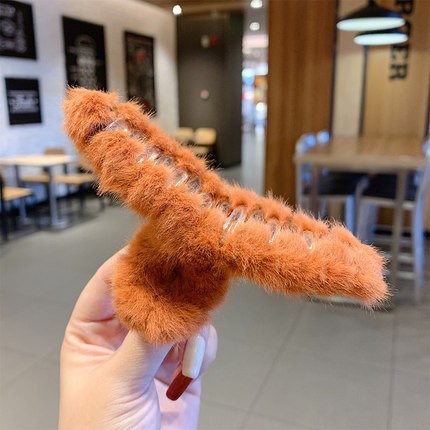 Kẹp tóc càng cua bằng nhựa acrylic phối lông phong cách Hàn Quốc dành cho nữ