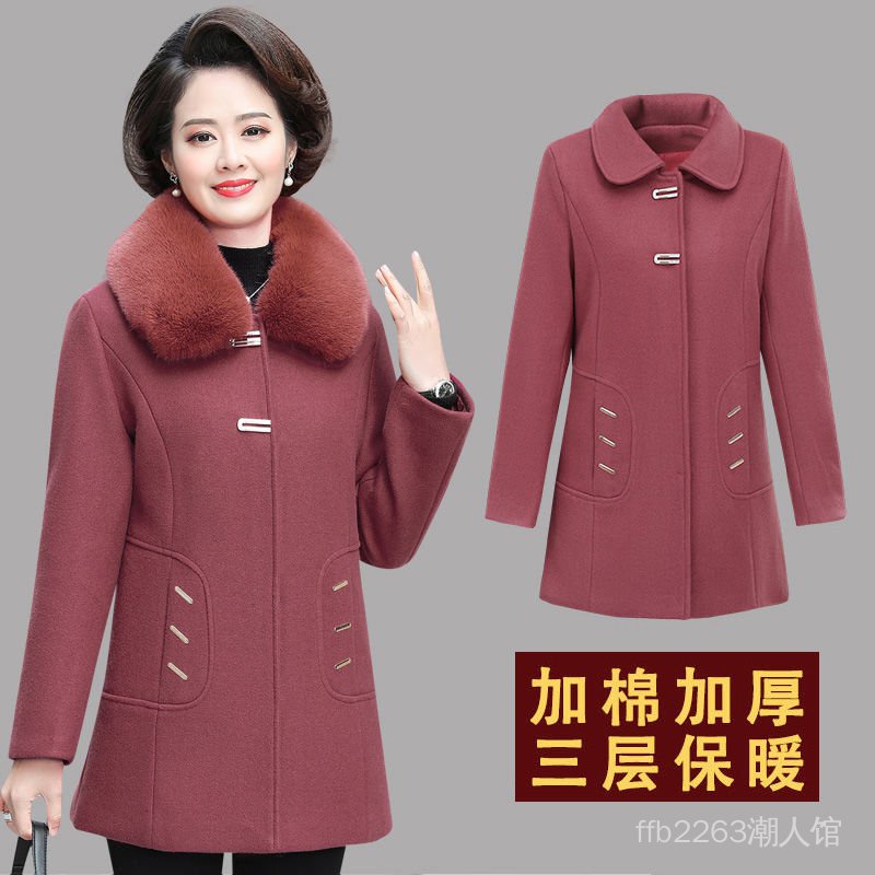 Áo Khoác Len Dài Trung Bình Thời Trang Thu Đông Dành Cho Phụ Nữ Trung Niên 40-50
