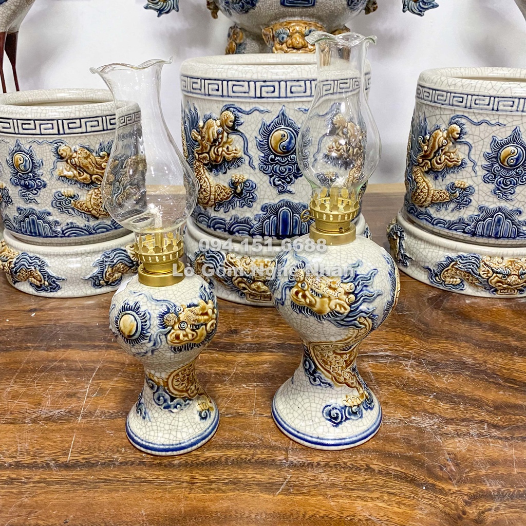 Đèn Thờ Cúng Men Rạn Váy Tròn Rồng - Váy Vuông Sen Bát Tràng - Nghệ nhân Chế Tác