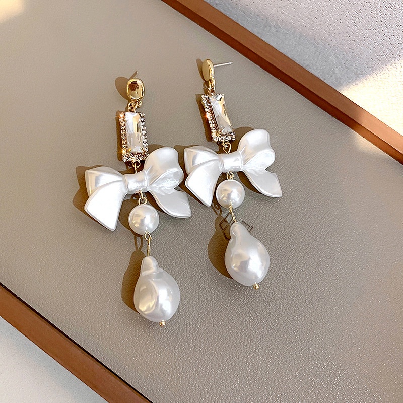 Bông Tai Mạ Bạc 925 Hình Nơ Đính Kim Cương Giả Phong Cách Hàn Quốc