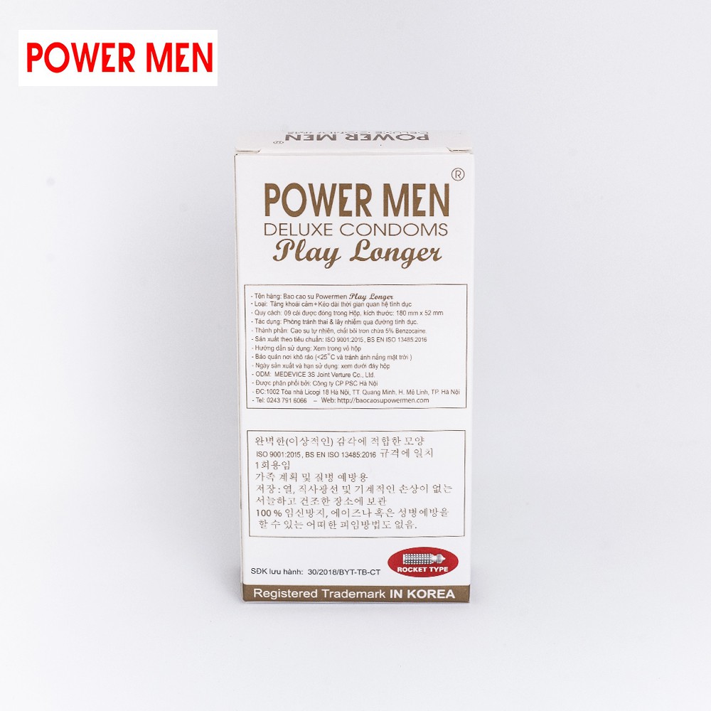 Bao cao su gân gai, kéo dài thời gian Powermen Player Longer Hộp 9 BCS