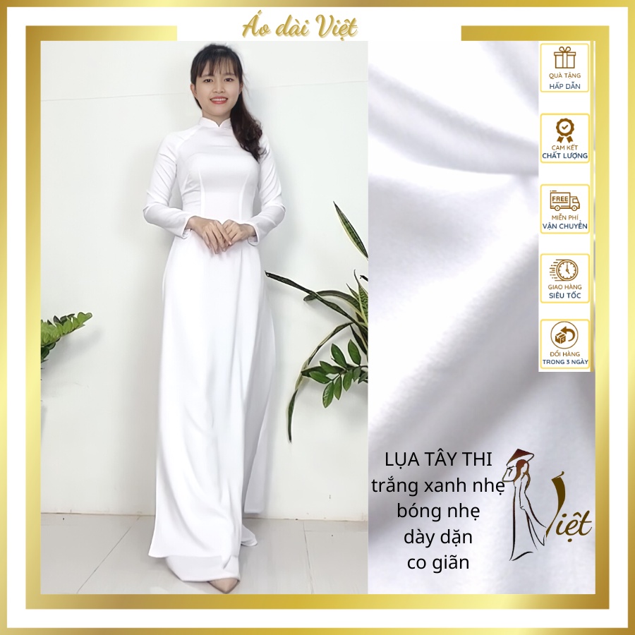 Áo dài trắng đi học học sinh nữ cấp 3 trắng xanh nhẹ chụp hình kỷ yếu truyền thống may sẵn lụa tây thi loại 1