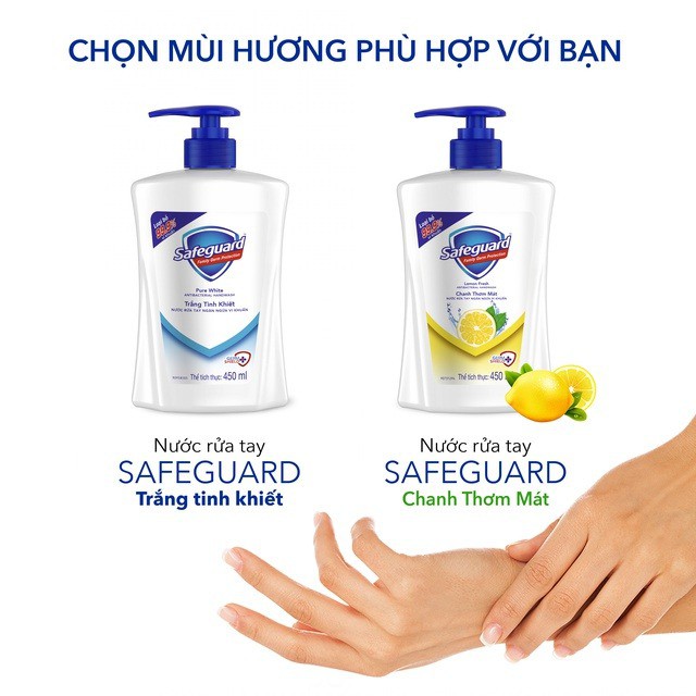 Combo 2 chai Nước Rửa Tay Safeguard 450ml/chai - Tặng Chai Nhỏ Trắng Tinh Khiết 225ml