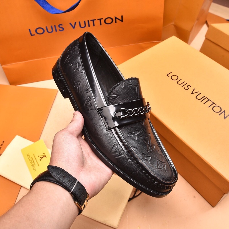 Giày tây lười nam da thật hoạ tiết logo thương hiệu Louis Vuitton LV cao cấp mẫu mới