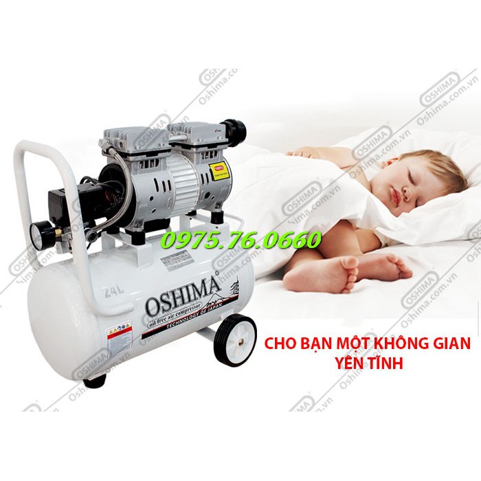 MÁY NÉN KHÔNG DẦU GIẢM ÂM 2HP - MÁY NÉN KHÍ DÙNG CHO Y TẾ - MÁY NÉN KHÍ OSHIMA 24L KHÔNG DẦU (HÀNG CHÍNH HÃNG CÓ CO-CQ)