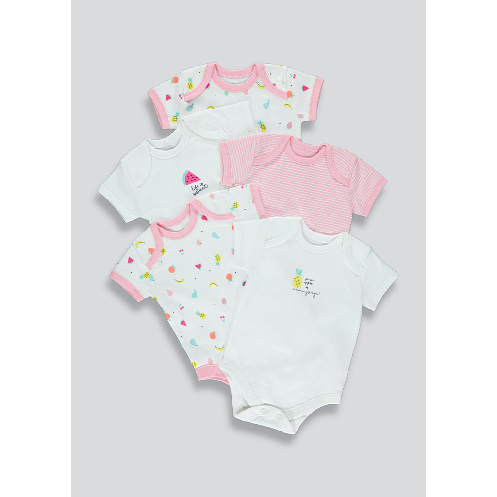 Set 5 bodysuit trắng hồng trái cây Matalan _hàng chính hãng authentic