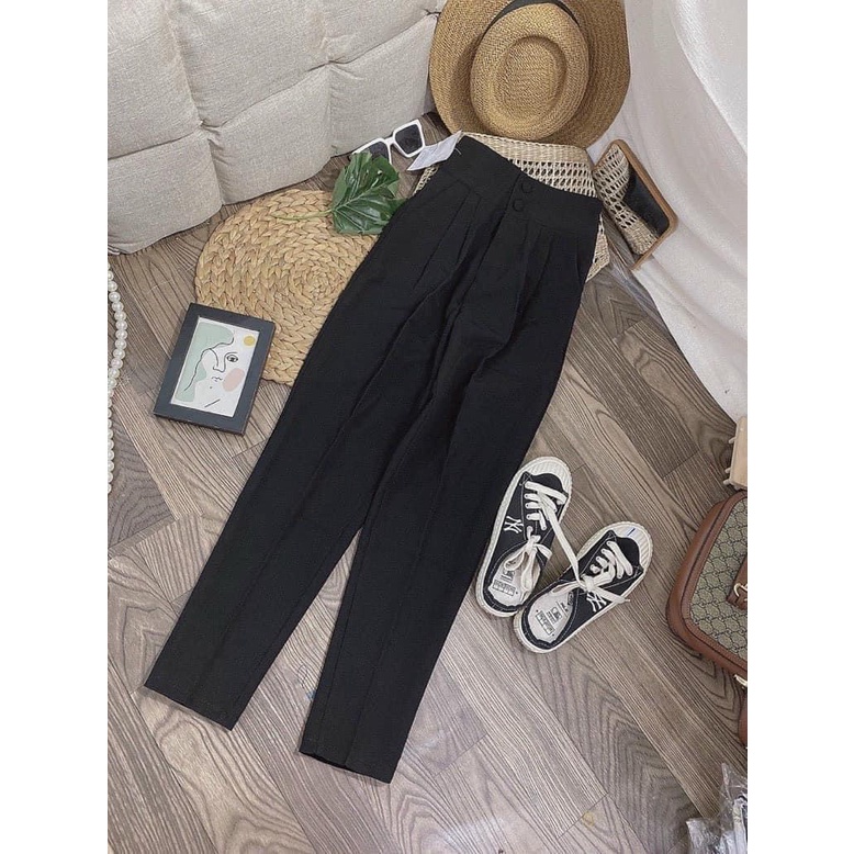 Quần baggy nữ cạp cao 2 khuy bọc dáng dài quần tây công sở chuẩn form tôn dáng