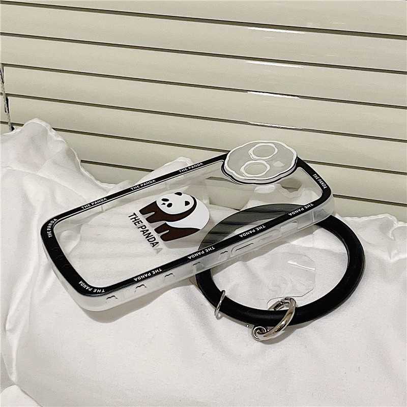 Ốp Điện Thoại Họa Tiết Hoa/Gấu Trúc Hoạt Hình Có Dây Đeo Cho iPhone 13Pro iPhone12 78plus/X/XR/ Promax/Mini