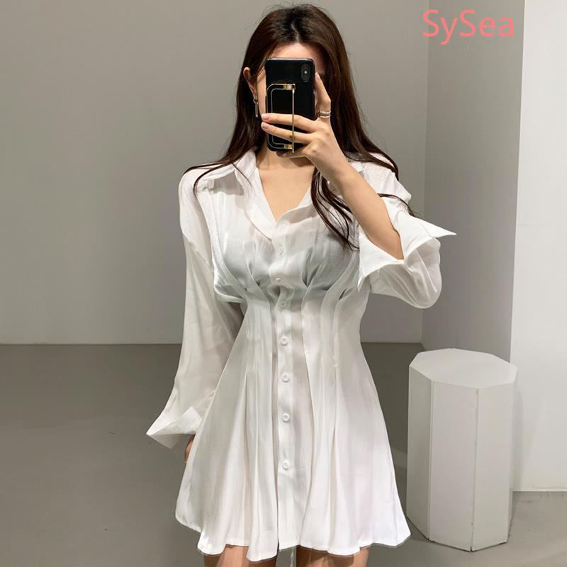 Đầm chiffon tay dài xếp ly thời trang công sở thanh lịch cho nữ