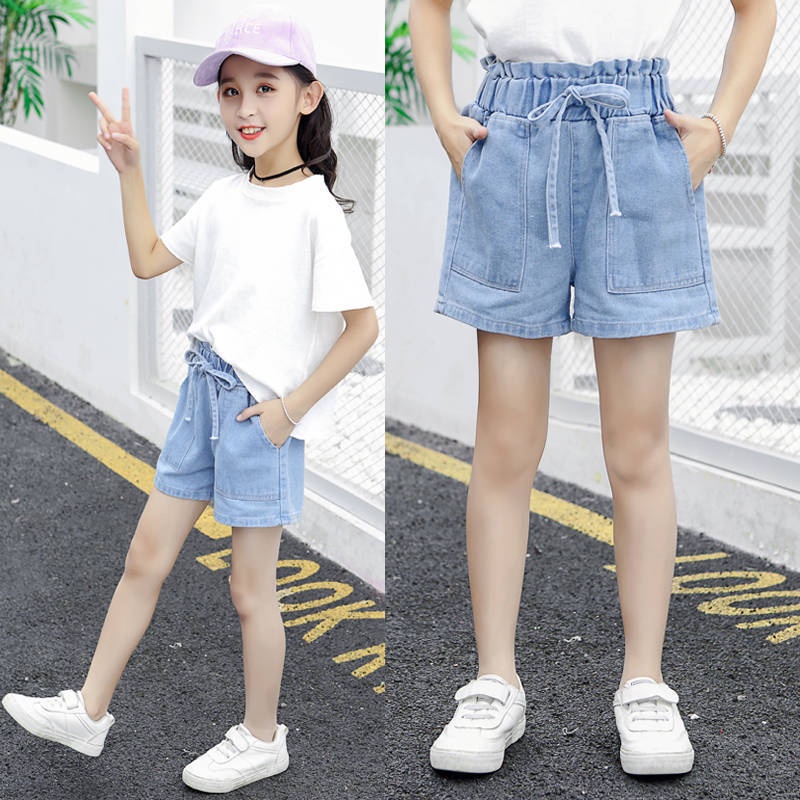 Quần Short Denim Vải Cotton Mỏng Kiểu Hàn Quốc Thời Trang Mùa Hè Cho Bé Gái