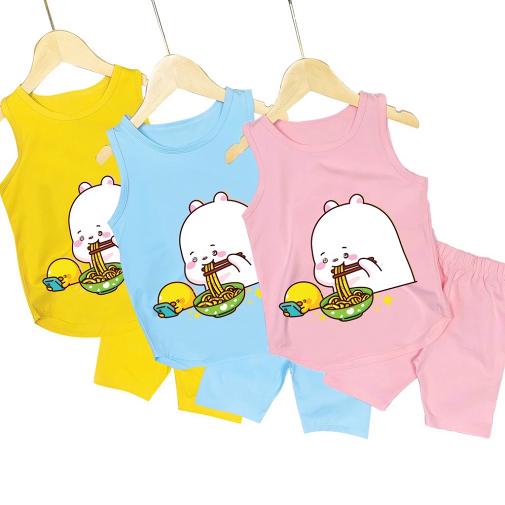 ( Chuyên sỉ lẻ Quần áo trẻ em ) Bộ đồ bé gái sát nách hình thỏ ăn mì và vịt vàng cho bé gái từ 6kg đên 29kg.DBBG57.