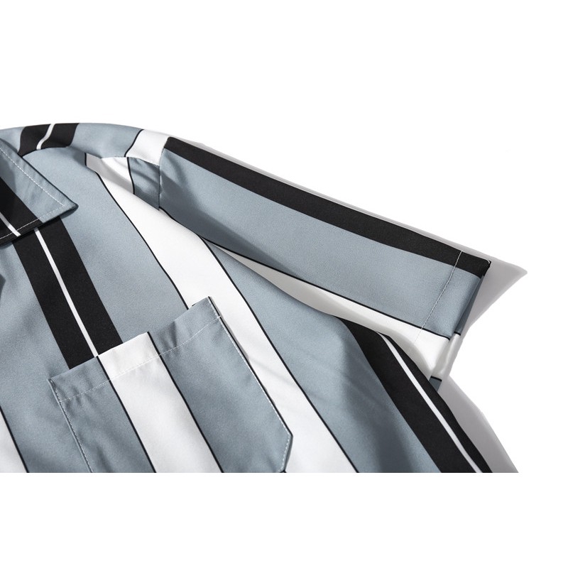 Áo sơ mi nam tay dài họa tiết sọc dọc phong cách Hawaii đường phố | BigBuy360 - bigbuy360.vn