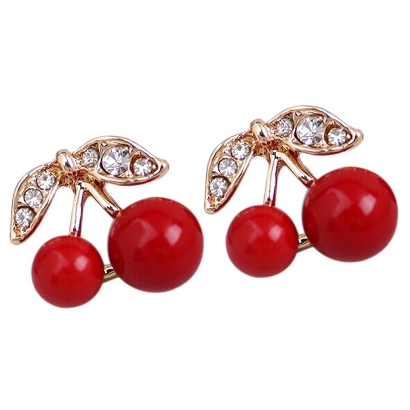 Hoa Tai Hình Quả Cherry Đính Đá Nhân Tạo Thời Trang