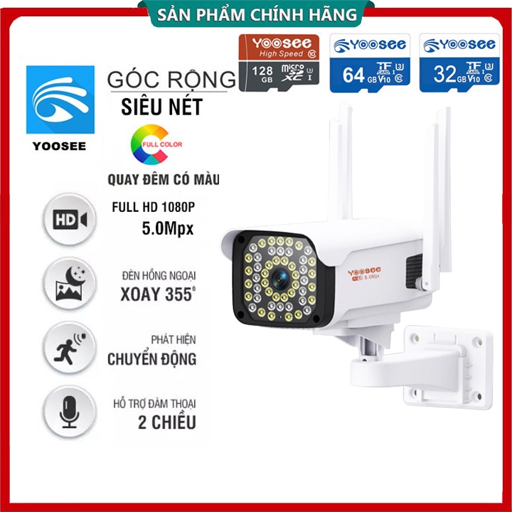 Camera ip Yoosee Ngoài trời ban đêm có màu, Xoay 350 độ, thẻ nhớ 32GB | 64GB | 128GB