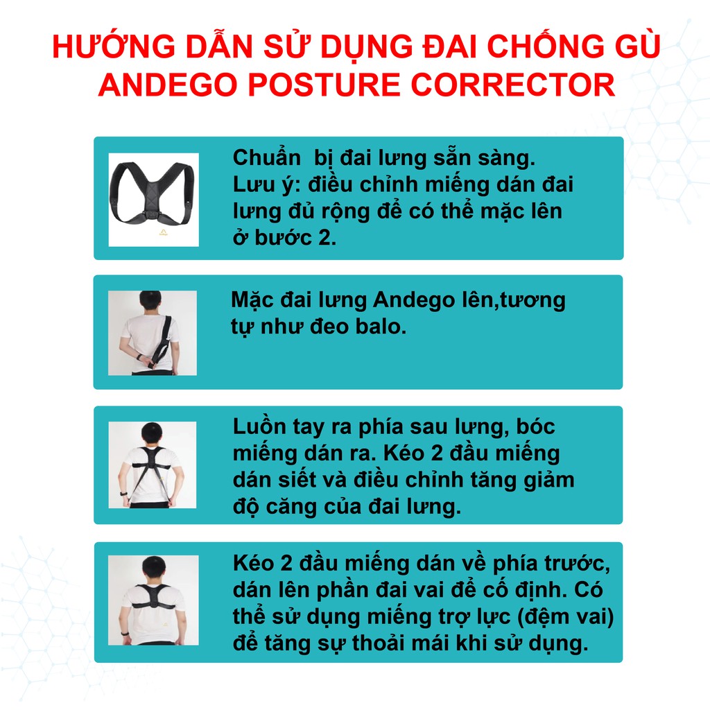 [Chính Hãng Cao Cấp] Đai Chống Gù Lưng ANDEGO+ Tặng 2 Tấm Trợ Lực. German Standard Producted by European Technology Line