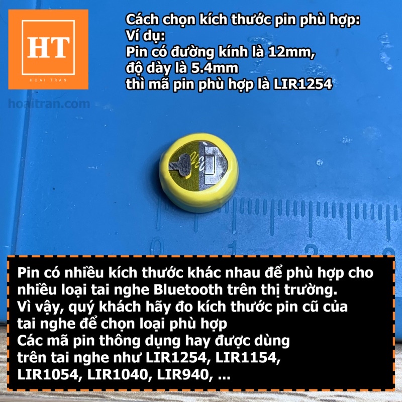 Pin nút Li-ion 3.6V LIR1154 55mAh (Lithium ion) cho tai nghe Bluetooth TWS, có thể sạc lại được