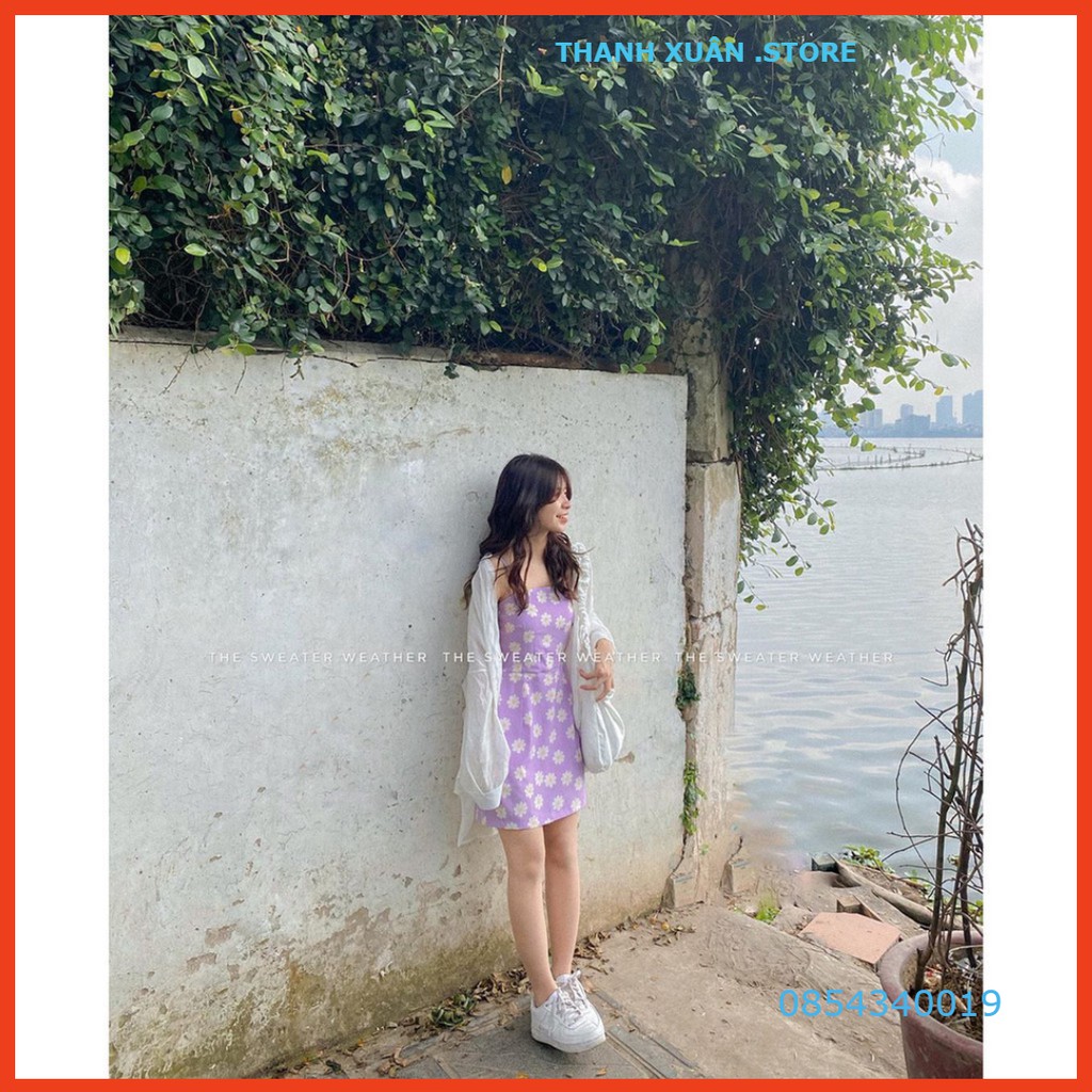 Mới - VÁY HAI DÂY HOA CÚC TÍM - ĐẦM 2 DÂY TIM TÍM HOA CÚC TRẮNG DÁNG NGẮN ULZZANG 👗 💝 - TXShop