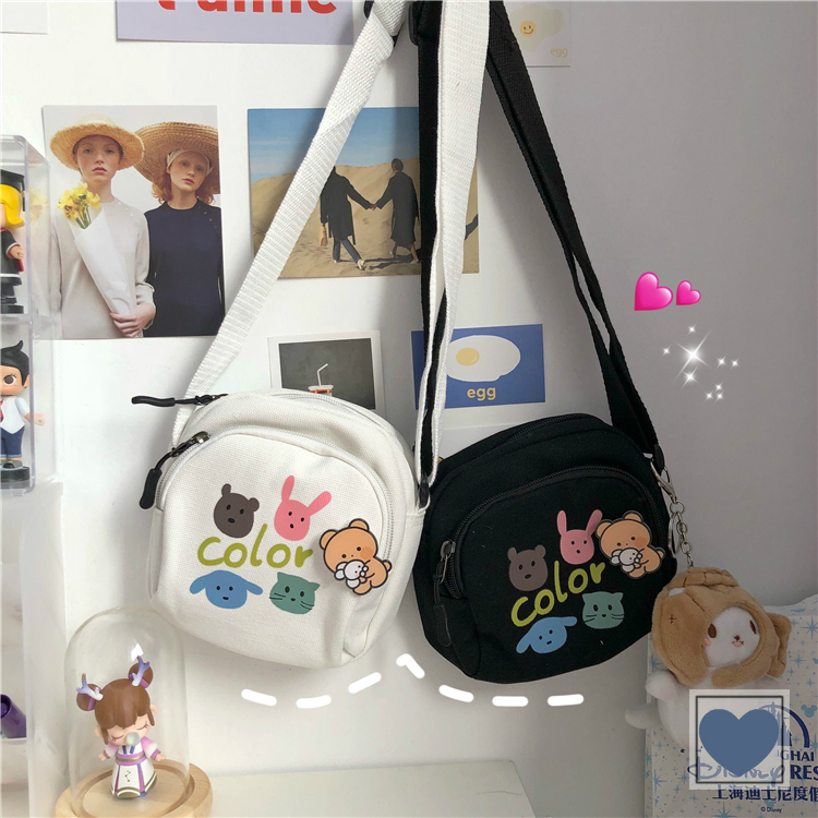 Túi canvas đeo chéo thiết kế hoạt hình dễ thương phong cách Harajuku Nhật Bản