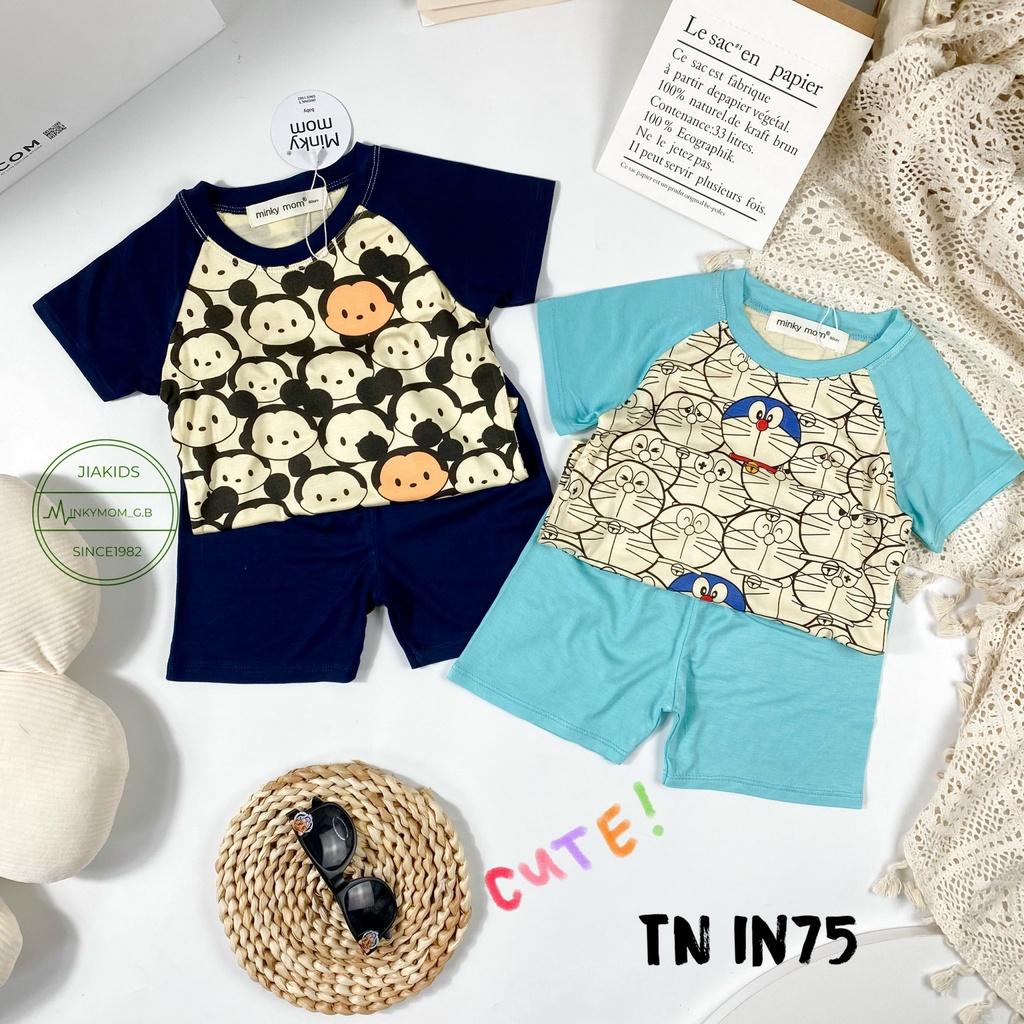 [Bé:6-19kg] Bộ Quần Áo Ngắn Tay Minky Mom Vải Thun Lạnh Thoáng Mát In Họa Tiết Face - Mã: TN-IN75