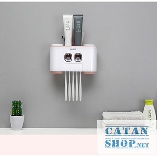 Kệ Nhà Tắm thông minh Ecoco Có 2 hộp Nhả Kem Đánh Răng tự động Cao Cấp (tặng kèm 4 ly), hộp đựng bàn chải, kem đánh răng