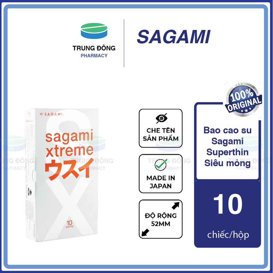Hộp 10 chiếc Bao cao su Sagami Superthin Nhật Bản siêu mỏng BCS kiểu truyền thống - Trung Đông Pharmacy