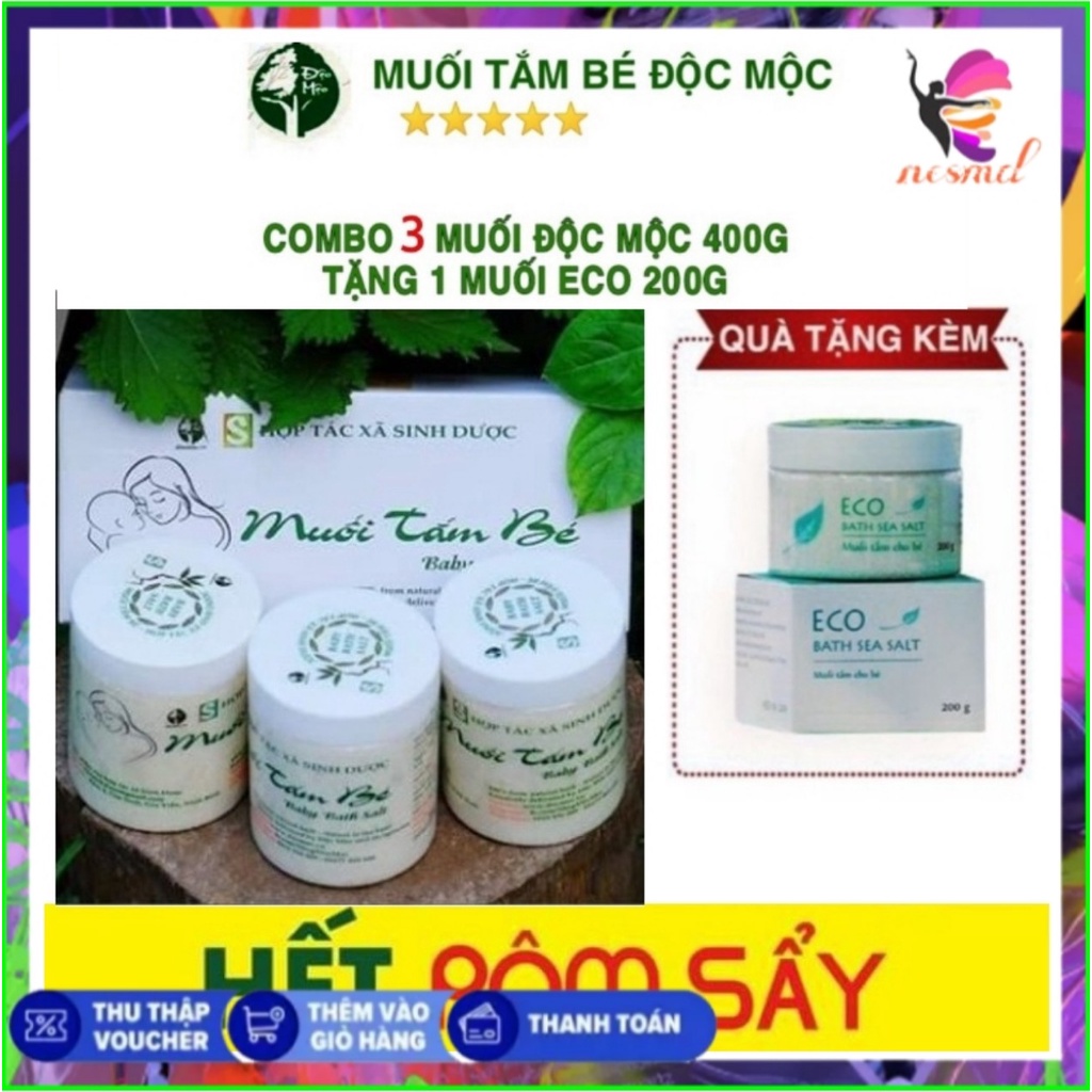 COMBO 3 Muối tắm bé Sinh dược Độc Mộc , Muối tắm bé thảo dược , mẹ và bé sơ sinh , hết rôm sảy, mề đay [tặng 1eco 200g]
