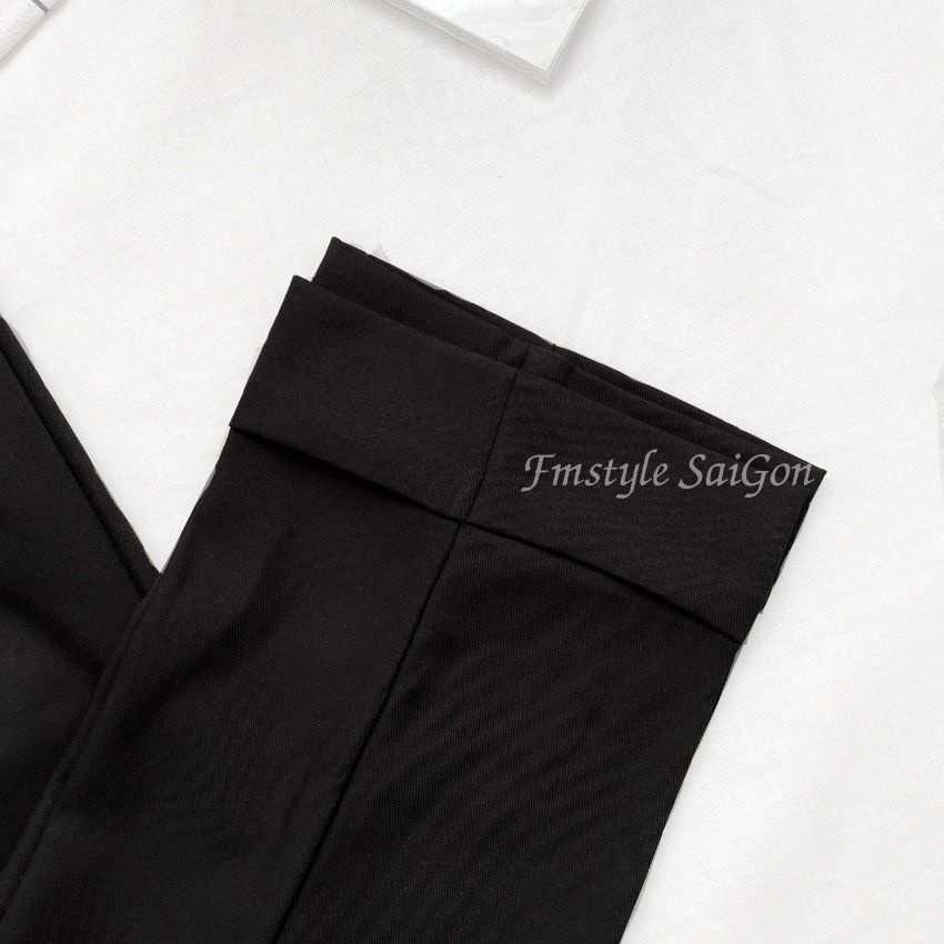 Quần tây ống rộng đen đính ngọc 07169, quần trơn lai lớn nữ thời trang Fmstyle Saigon 21QTR03CT1701