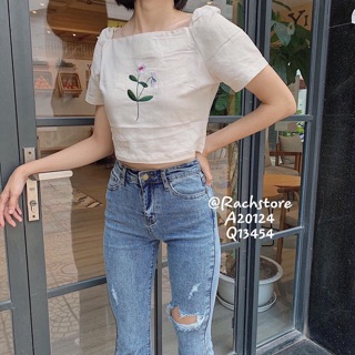 ÁO CROPTOP THÊU HOA (KÈM HÌNH THẬT)