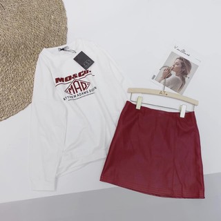 Set áo nỉ oversize chân váy đỏ