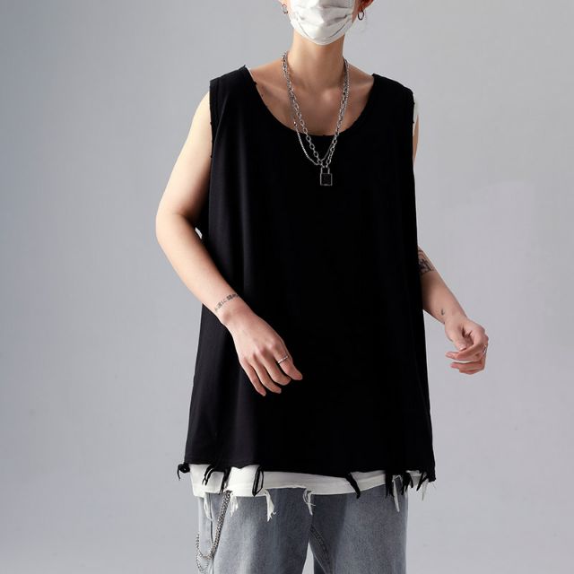 ÁO GYM TANK TOP UNISEX NAM NỮ, ÁO BA LỖ RÁCH GẤU TẠO LAYER TUA RUA