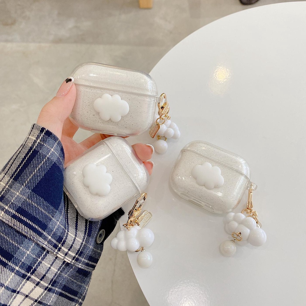 Vỏ Bảo Vệ Hộp Sạc Tai Nghe AirPods 1 2 pro 3 2021 gen3 Bluetooth Bằng Silicon Mềm Trong Suốt Phối Kim Tuyến Lấp Lánh