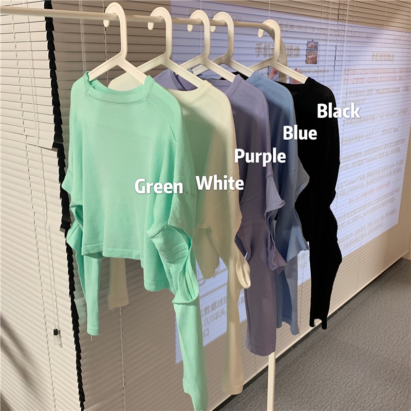 SUXI Áo Thun Dệt Kim Tay Dài Cổ Tròn Lưng Cao Thời Trang Mùa Thu Hàn Quốc Cho Nữ