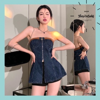 Áo quây ngực dáng xoè khoá kéo chất co giãn