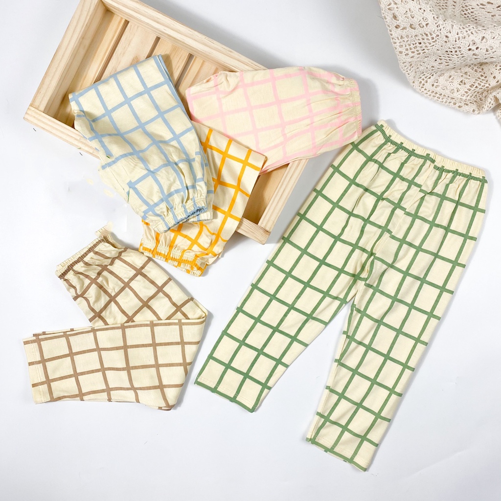 Bộ dài tay thun lạnh in hình động vật cùng quần caro đáng yêu cho bé 8-18kg