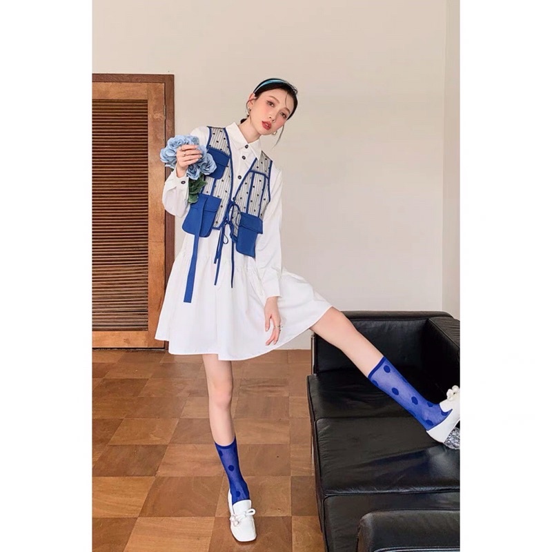 Váy cổ sơ mi rời Vest Blue xinh cực