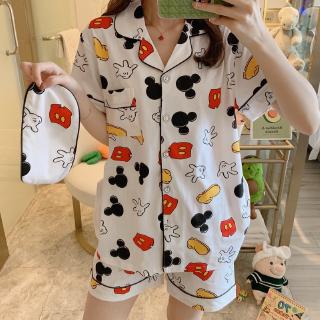 Bộ Đồ Ngủ In Hình Chuột Mickey Dễ Thương Phong Cách Hàn Quốc