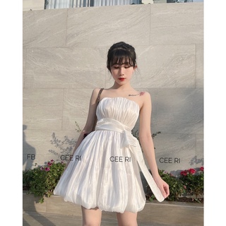 [ ẢNH THẬT - MẪU ĐỘC QUYỀN SHOP CEERI ] Váy tơ cúp ngực thắt nơ xinh