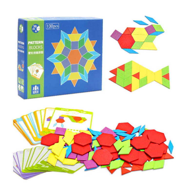 Đồ chơi ghép hình sáng tạo Montessori - Đồ chơi gỗ tư duy cho bé PATTERN BLOCKS