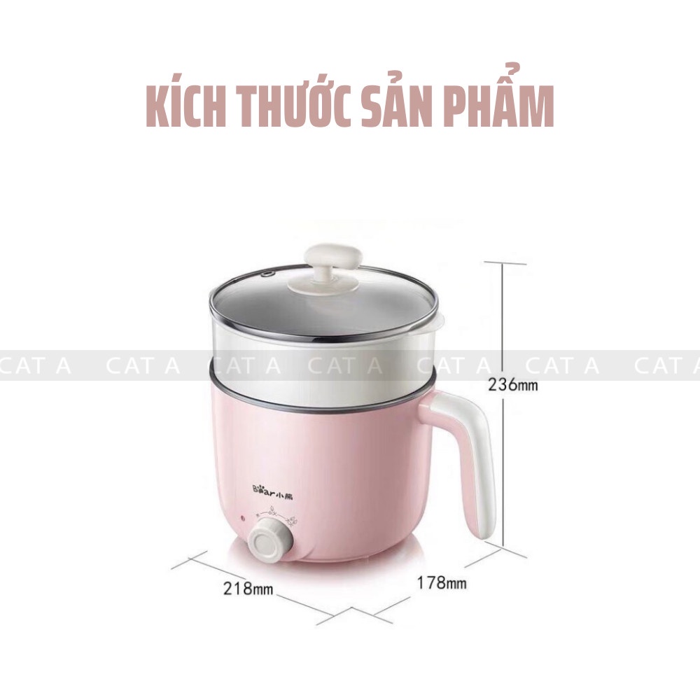 (CHÍNH HÃNG) Nồi điện mini đa năng BEAR 2 tầng chống dính dùng để hấp, hầm cháo, nấu mỳ, lẩu, chiên rán - Công suất 600W