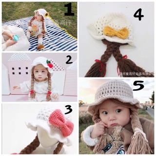 Nón len 2 Bím tóc cho bé siêu iu